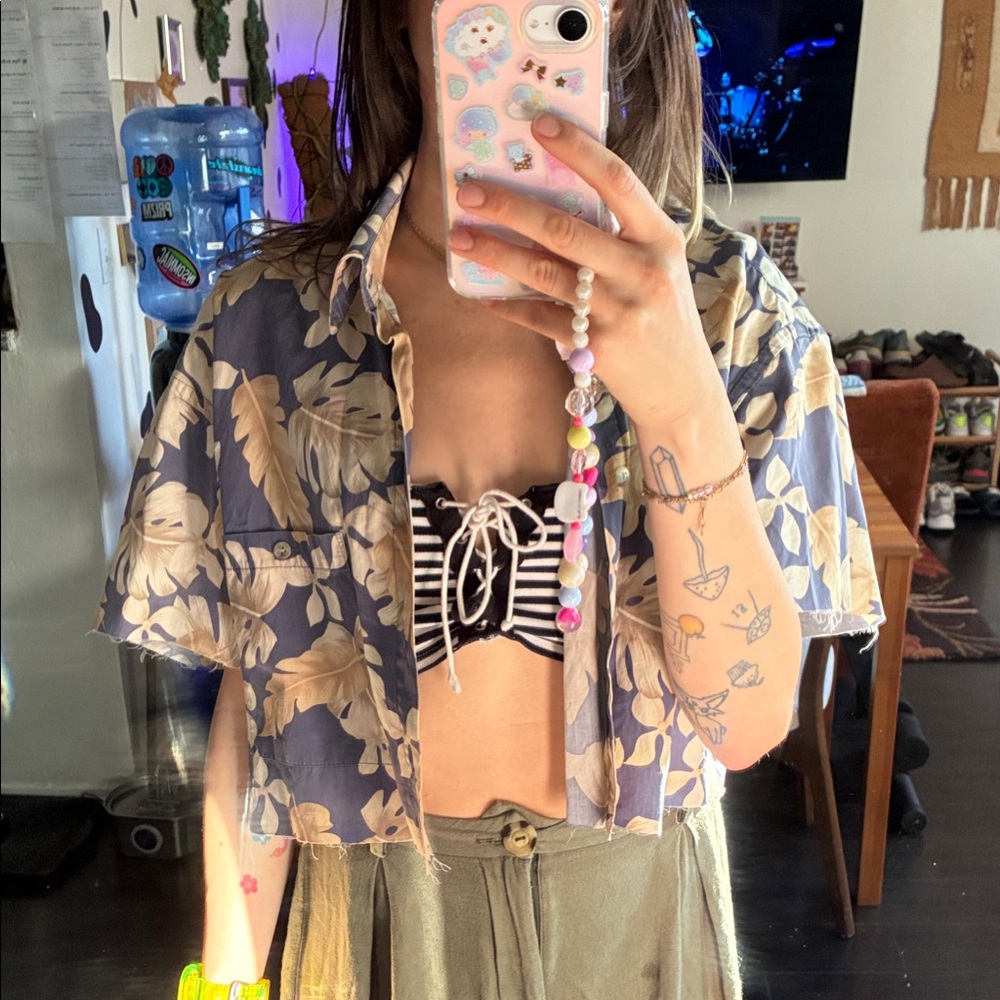 Tropical Leaf Print Button Down Shirt
